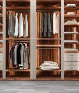 3d rendering minimal scandinavian wood walk in closet with wardrobe