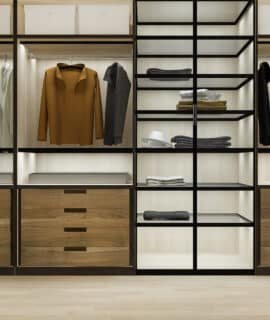 3d rendering minimal scandinavian wood walk in closet with wardrobe